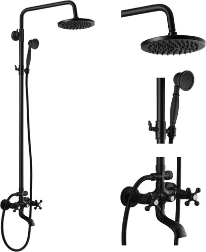 Miniatura 14 de gotonovo Grifo de ducha de baño expuesto, sistema de ducha montado en la pared, cabezal de ducha de 8 pulgadas y boquilla de bañera, asas cruzadas