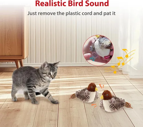 Miniatura 4 de Gigwi Juguetes interactivos para gatos con sonido de chirrido, pack de 2, juguetes para pájaros con chirridos estimulantes que hacen ruido, juguete
