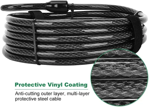 Miniatura 4 de Cable de seguridad resistente a los cortes de 15 pies x 1/2 pulgadas Acero trenzado flexible recubierto de vinilo con extremos en bucle Cable