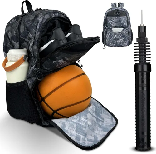 Miniatura 7 de Bolsa deportiva de fútbol y baloncesto con bomba de pelota - Mochila de baloncesto con compartimento separado para pelota y portazapatos, bolsa
