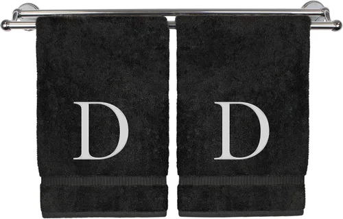 Miniatura 153 de Toalla de mano monogramada, regalo personalizado, juego de 2 - Toalla bordada con letra de bloque dorada - Extra absorbente 100% algodón turco