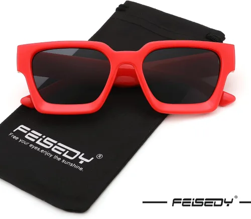 Miniatura 100 de FEISEDY Gafas de sol cuadradas retro de los años 90 para mujeres y hombres, gafas de sol rectangulares gruesas de moda con protección UV400 B2385