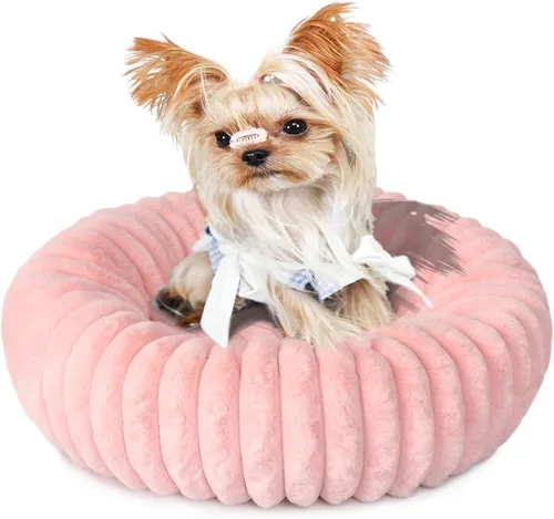 Camas rosadas para cachorros pequeños y gatitos, lavables, suaves y cómodas, cama para perros con lados para gatos de interior, cama redonda de