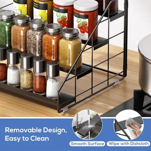 Miniatura 5 de Organizador de especias para gabinete, organizador de especias de 4 niveles, estante de especias ajustable escalonado para la encimera de la cocina