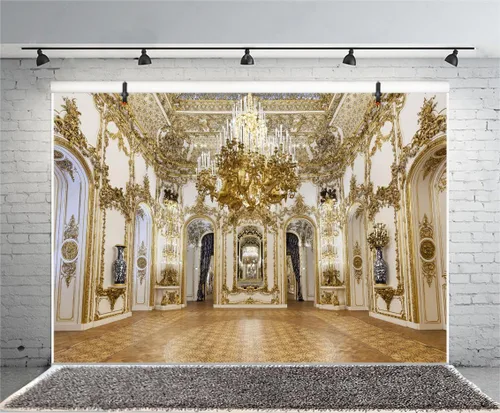 Miniatura 4 de Yeele Telón de fondo de palacio de lujo de 10 x 8 pies para fotografía, candelabro, puerta de arco, fondo de hotel, para niños, adultos, cabina