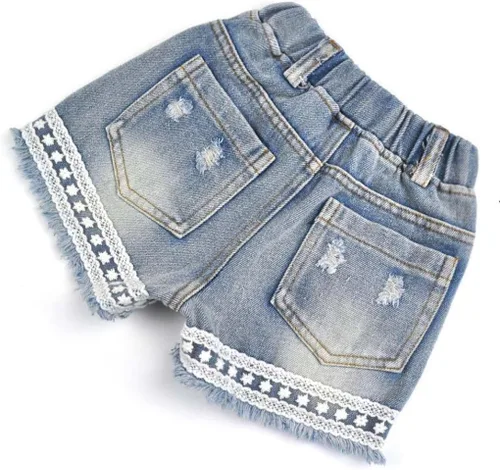 Miniatura 4 de Conjunto de ropa de chaleco de gasa con perlas y pantalones cortos de mezclilla para bebés de 2 a 7 años