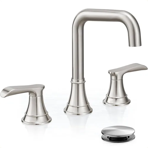 Grifo de baño de 3 agujeros de níquel cepillado, grifo giratorio de 360 grados de 8 pulgadas, 2 asas para fregadero de baño con manguera de Mate