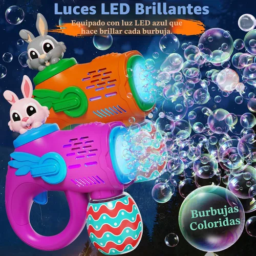 Miniatura 2 de Juguete de pistola de burbujas para niños, paquete de 2 sopladores de burbujas de conejo con 10 recambios de solución de burbujas, máquina