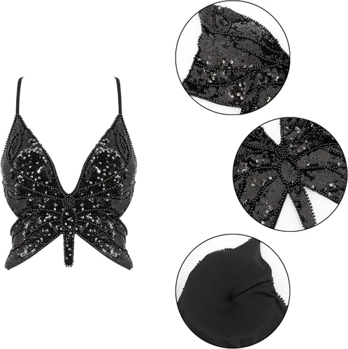 Miniatura 5 de Mocure - Blusa de tirantes con lentejuelas brillantes para mujer