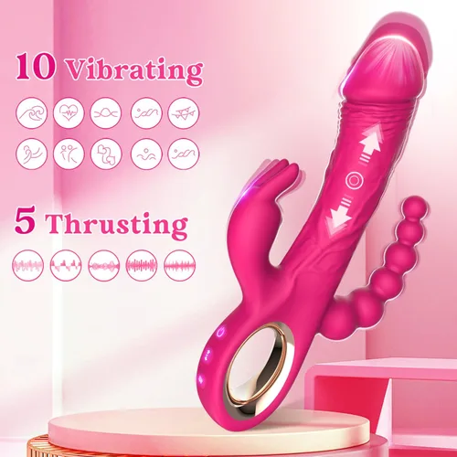 Miniatura 3 de Vibrador de conejo de empuje para placer de cuerpo completo mezclado, con punto G y estimulación del clítoris para el éxtasis puntual, y un mango