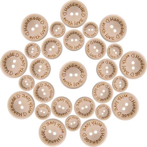 150 piezas de madera hechas a mano con amor redondo decoración artesanal 2 agujeros botones de costura de madera (15-0.787-0.984 in)