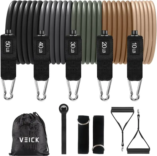 VEICK Bandas de resistencia, bandas de ejercicio, bandas de entrenamiento, bandas de resistencia para entrenar con asas para hombres y mujeres, Gris