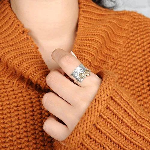 Miniatura 6 de Anillo giratorio de girasol y abeja para mujer, plata de ley 925, Boho-Magic