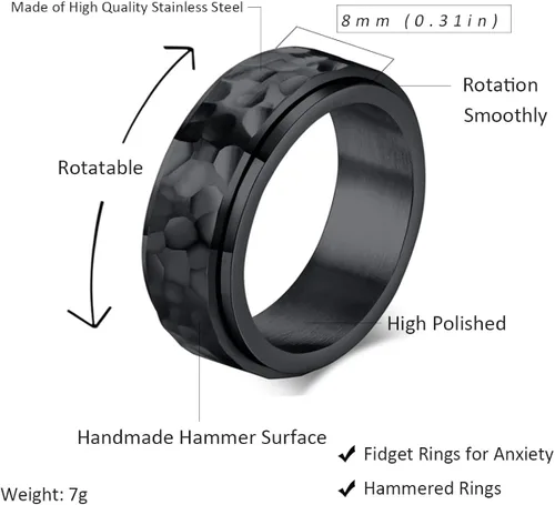 Miniatura 2 de Nanafast Anillos de ansiedad de acero de titanio de 0.236 in0.315 in para mujeres y hombres, anillos martillados de moda, anillos geniales