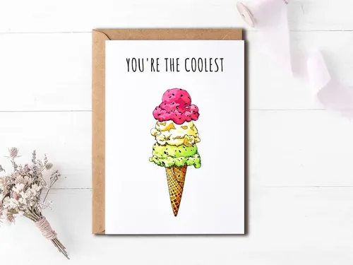 Miniatura 3 de EdgarGifts You're The Coolest - Tarjeta de helado - Tarjeta de amor - Tarjeta de mejor amigo - Tarjeta de cumpleaños - Tarjeta de felicitación linda