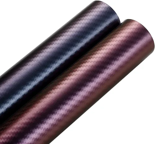 Miniatura 2 de LZLRUN Rollo de vinilo de fibra de carbono camaleón 3D de color morado a azul para automóvil, película adhesiva de liberación de aire sin burbujas