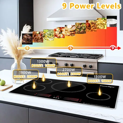 Miniatura 5 de Placa de inducción de 30 pulgadas, placa de cocina eléctrica de 4 quemadores con 9 niveles de potencia, control táctil, temporizador, bloqueo