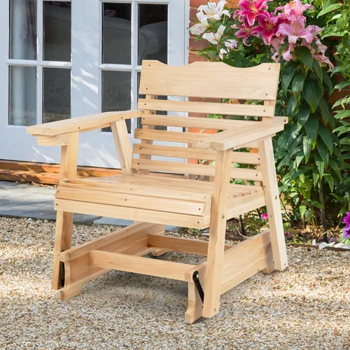 Miniatura 2 de Giantex Mecedora para exteriores – Mecedora de madera para porche con respaldo alto, reposabrazos ampliados, asiento curvo, portavasos giratorio