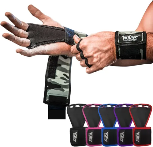 Miniatura 11 de JerkFit WODies - Agarres de gimnasia y levantamiento de pesas con muñequeras – Guantes de gimnasio versátiles de 3 agujeros para dominadas