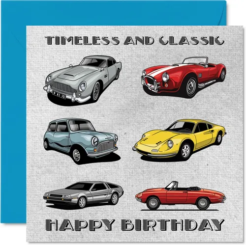 Tarjetas de cumpleaños vintage para él, autos atemporales y clásicos, tarjeta de feliz cumpleaños para papá, marido, tío abuelo de parte de hijo,