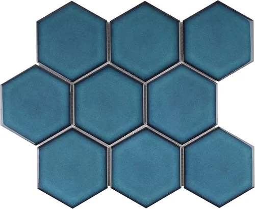 Miniatura 8 de TPMG-29 - Mosaico hexagonal de 4 x 4 pulgadas, porcelana, color azul cristal (pulido), 1 hoja