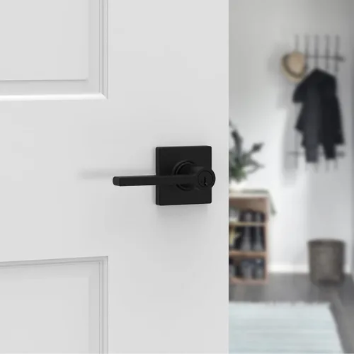 Miniatura 3 de Kwikset Casey - Manija de puerta de entrada con cerradura y llave, palanca exterior reversible con cerradura segura, para entrada principal y Negro
