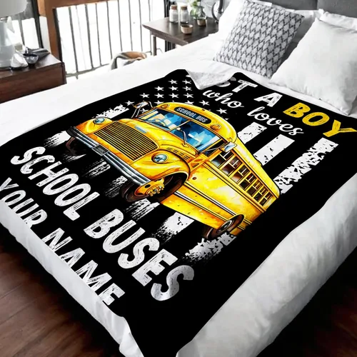 Miniatura 7 de Manta personalizada para niños con nombre, manta de autobús escolar para niños y adolescentes, 40 x 50 pulgadas, lindas mantas para sofá cama
