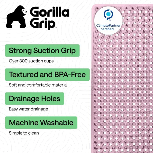 Miniatura 2 de GORILLA GRIP - Alfombrilla patentada para bañera y ducha, tapetes lavables para el piso de la bañera, ventosas y agujeros de drenaje para mantener