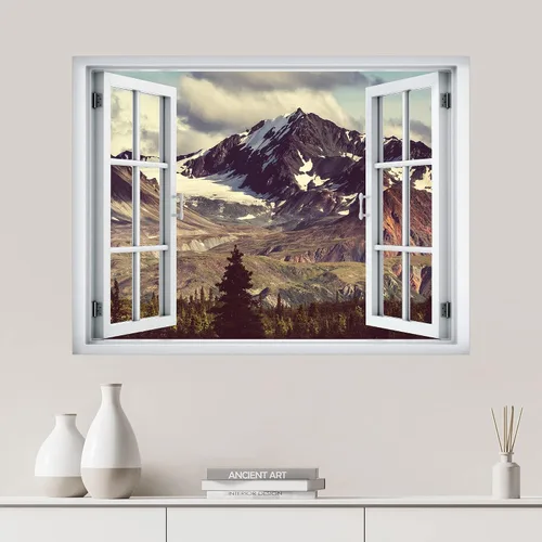Miniatura 33 de SIGNWIN Adhesivo de pared removible/Mural de pared Vista de ventana Cordillera nublada Bosque Naturaleza Vida silvestre Fotografía Realismo Paisaje
