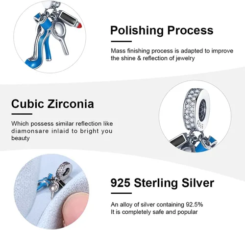 Miniatura 6 de Abalorio de plata de ley 925 para pulseras y collares Pandora para mujer, circonitas cúbicas 5A, cuentas de joyería