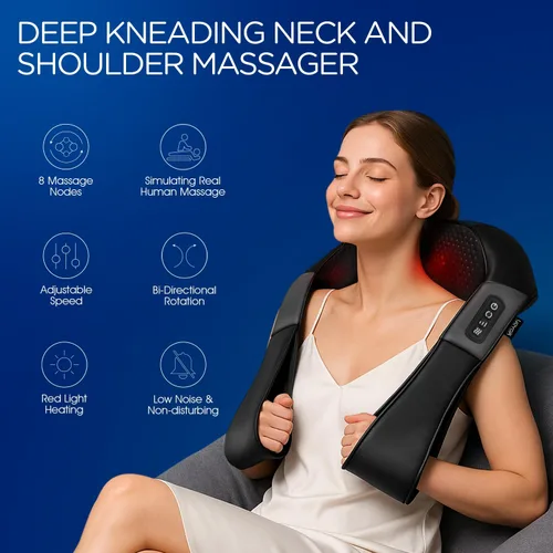 Miniatura 2 de Shiatsu - Masajeador de cuello y espalda con calor, masaje eléctrico de tejido profundo 4D para hombro, espalda, cuello y cuerpo completo, alivio