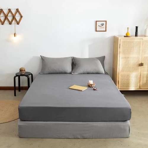 Miniatura 8 de FCLDESHOP Sábana bajera ajustable de algodón suave de color liso, protector de colchón antideslizante para habitación de huéspedes de hotel