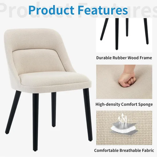 Miniatura 3 de GAOMON Juego de 2 sillas de comedor tapizadas de tela de lino con patas de madera, silla de comedor moderna para cocina, comedor, cafetería, sala