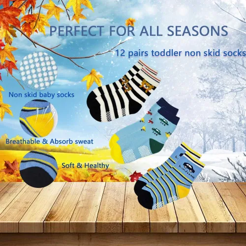 Miniatura 3 de Calcetines antideslizantes para niños pequeños con agarre 12 pares de calcetines antideslizantes para niños y niñas para niños de 1 a 7 años