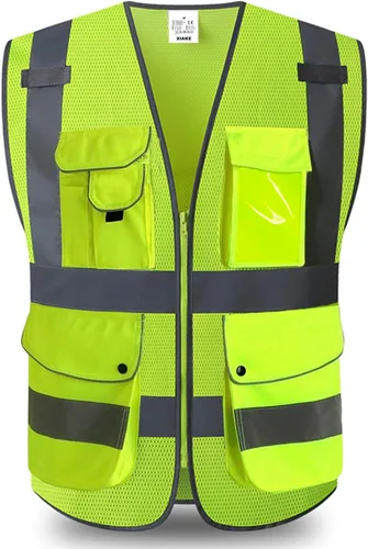 Miniatura 9 de XIAKE Chaleco de seguridad reflectante de alta visibilidad con 9 bolsillos clase 2 para hombres y mujeres, cumple con las normas ANSI/ISEA