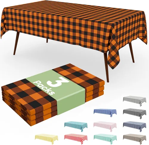 Miniatura 22 de Smiry Paquete de 3 Manteles Desechables de Cuadros Gingham Color Caqui - 54" x 72" Mantel de Plástico de Servicio Pesado, Cubiertas de Mesa