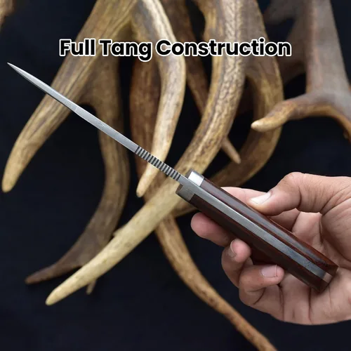 Miniatura 5 de Knives Ranch Cuchillo de Caza Artesanal de 9-1/2"- Cuchillo de Bushcraft y Campamento de Acero Damasco con Espiga Completa- Mango de Palisandro
