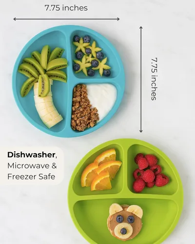 Miniatura 4 de Hippypotamus Placas de succión con tapas para bebés y niños pequeños, 100% silicona de grado alimenticio, aptas para microondas y lavavajillas, Rosa