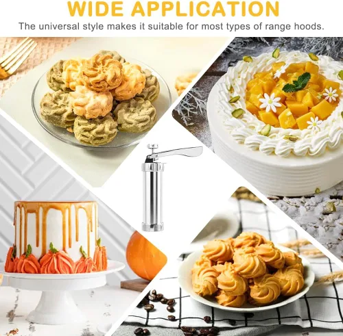Miniatura 5 de Pistola de prensa manual de galletas de acero inoxidable, kit para hacer churro con 20 discos de galletas y 4 puntas de tubería para hacer pasteles