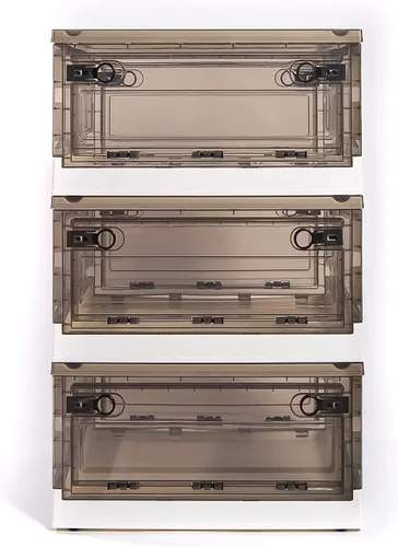 Miniatura 15 de Paquete de 3 contenedores de almacenamiento de apertura lateral, tapa apilable plegable, fácil de ordenar con caja de almacenamiento, ideal