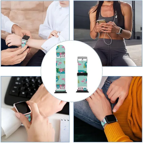 Miniatura 3 de Correa de reloj de silicona suave compatible con Apple Watch para hombres/unisex/jóvenes compatible con Iwatch Series 5/4/3/2/1, Happy Camper