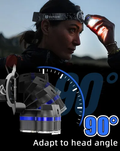 Miniatura 5 de Victoper - Linterna frontal recargable, 8 LED de 18000 lúmenes con luz roja, linterna frontal USB ligera, impermeable, de 8 modos, equipo para Negro