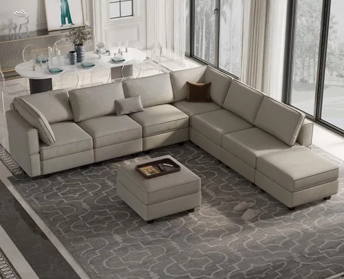 Miniatura 3 de Belffin - Sofá seccional modular con chaises de almacenamiento, sofá cama seccional, sofá de 8 asientos, cama seccional, color gris