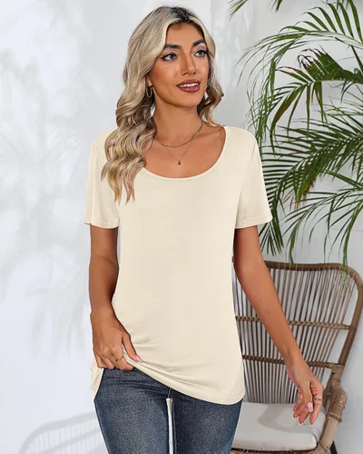 Miniatura 5 de Riyiper 2 piezas de camisetas para mujer con cuello redondo, camiseta básica casual para mujer