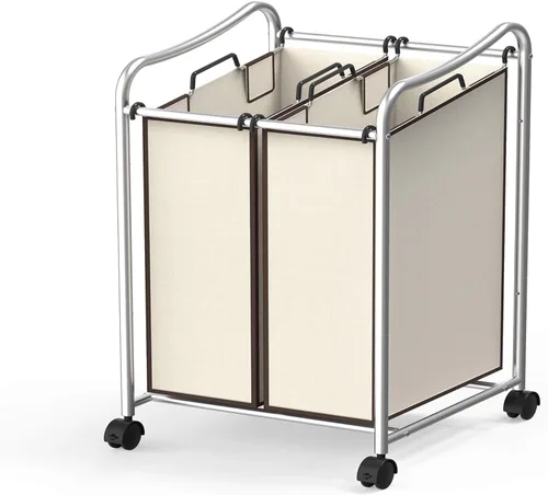 Simple Houseware Carro Clasificador de Ropa Sucia Rodante de Servicio Pesado de 2 Bolsas, Cromado – Bolsas Extraíbles de 2 Secciones y Ruedas