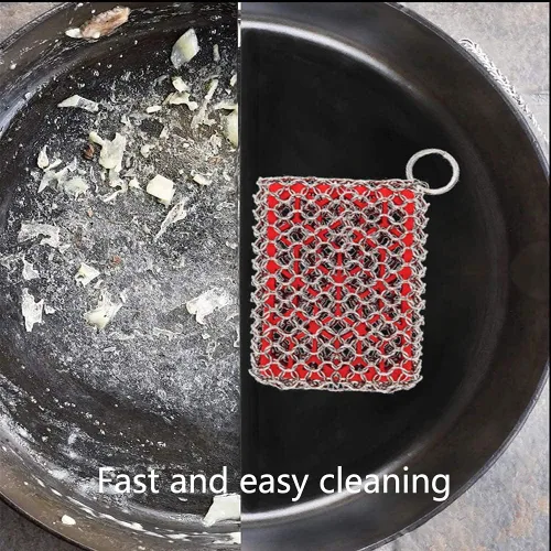 Miniatura 2 de Limpiador de hierro fundido y acero inoxidable, limpiador de malla con inserto de silicona para sartenes de hierro fundido y utensilios de cocina