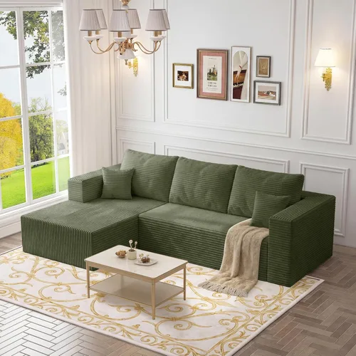 Miniatura 49 de Sofá otomano modular de pana de 28 pulgadas sin hueso, sofá otomano seccional para sala de estar, color beige