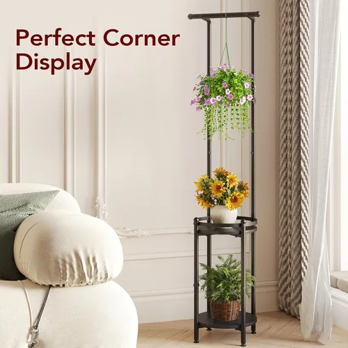 Miniatura 2 de Homsorout Soporte para plantas para interiores y exteriores, soporte de metal resistente de 2 niveles para plantas colgantes de hierro que ahorra
