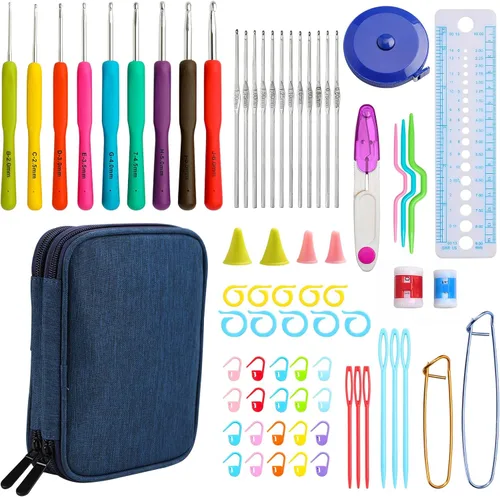 Miniatura 12 de KOKNIT Kit profesional de ganchillo, 9 ganchos de ganchillo ergonómicos de agarre suave, 14 ganchos de ganchillo de aluminio completo con funda