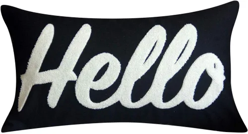 Funda de almohada decorativa bordada con texto en inglés «Hello Low», funda de almohada lumbar de 12 x 20 pulgadas, solo funda (tela negra, texto